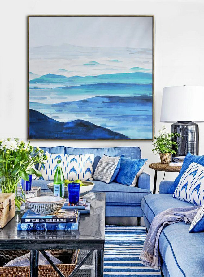 Handmade Large Contemporary Art,Oversized Abstract Landscape Oil Painting,Large Canvas Art,Blue,Gray,White.etc